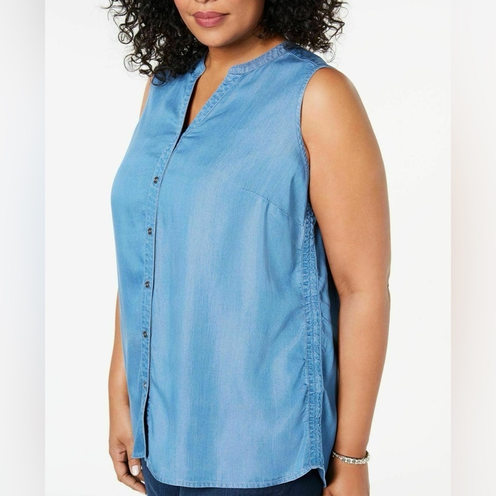 Style & Co. Blue Sleeveless Mandarin Collar Blouse
